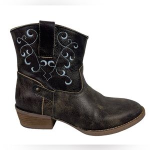 Sterling River Embroidered Western Ankle Boots Womens 10 M Brown Distressed
